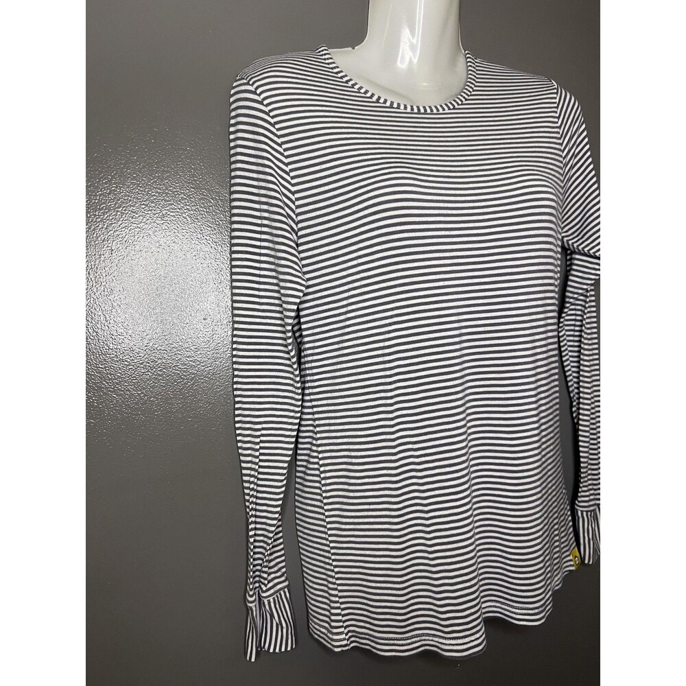 WonderWink Shirt Womens Small Gray Stripe Long Sleeve Crew Neck Stretch Top - Picture 3 of 10